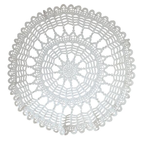 Crochet Doily White Cotton Round Handmade 22" Table Centerpiece Romantic Retro - Picture 1 of 6